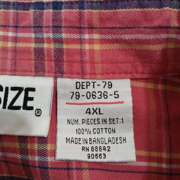 KING SIZE 100% cotton Short-Sleeve Plaid Sport Shirt 4XL Pink Plaid - Picture 9 of 16